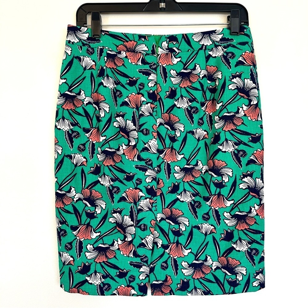 J. Crew Green Floral Basketweave Short Pencil Skirt Size 2 - Picture 6 of 10